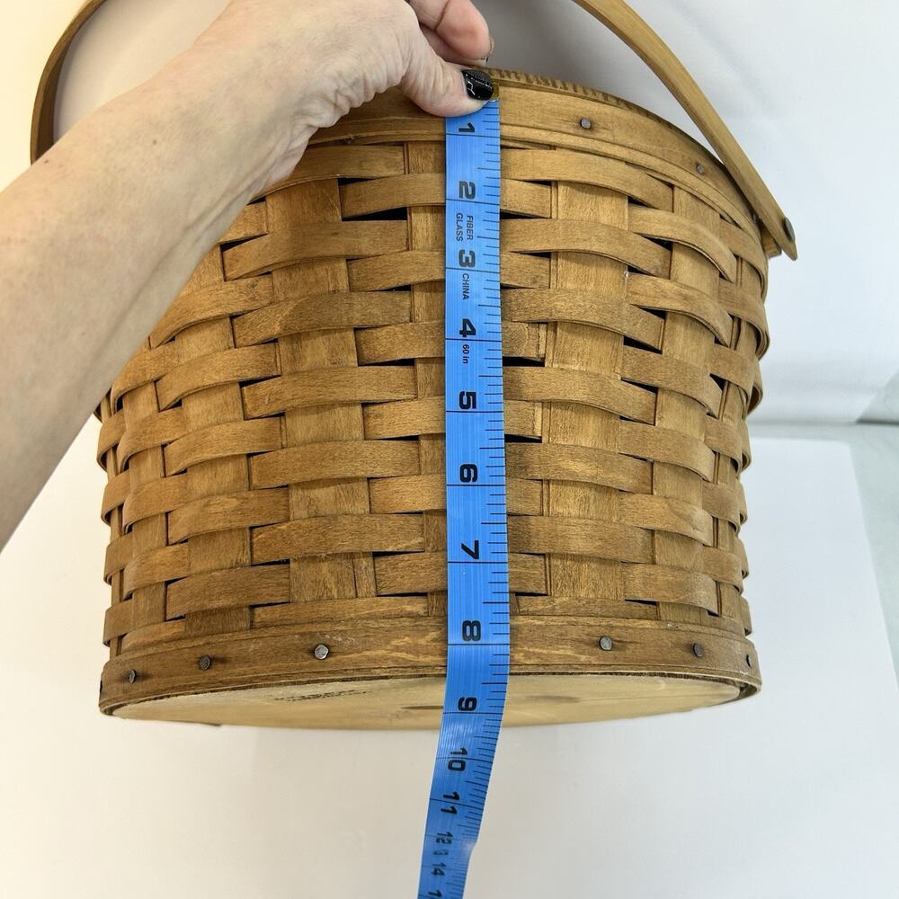 Vintage 1986 Longaberger Sewing Yarn Basket Leather Hinged Lid Painted - Picture 14 of 16